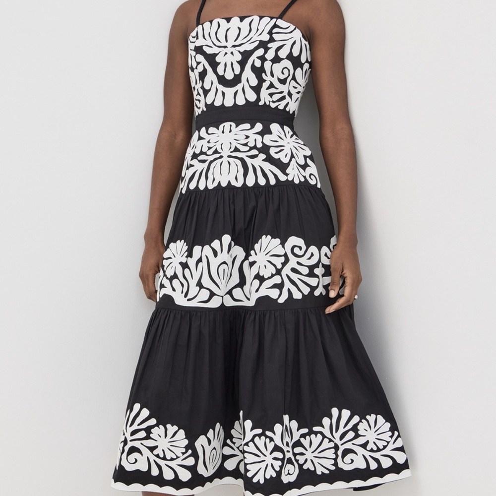 Sea New York Agathe Appliqué Tank Black and White Midi Dress
